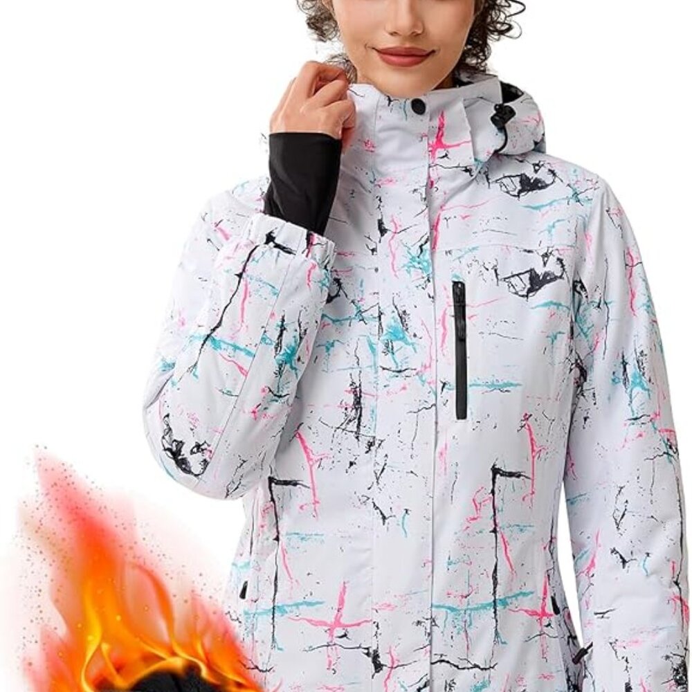 Women’s Waterproof Ski Snow Jacket – Fleece Lined, Hooded, Warm Winter Coat